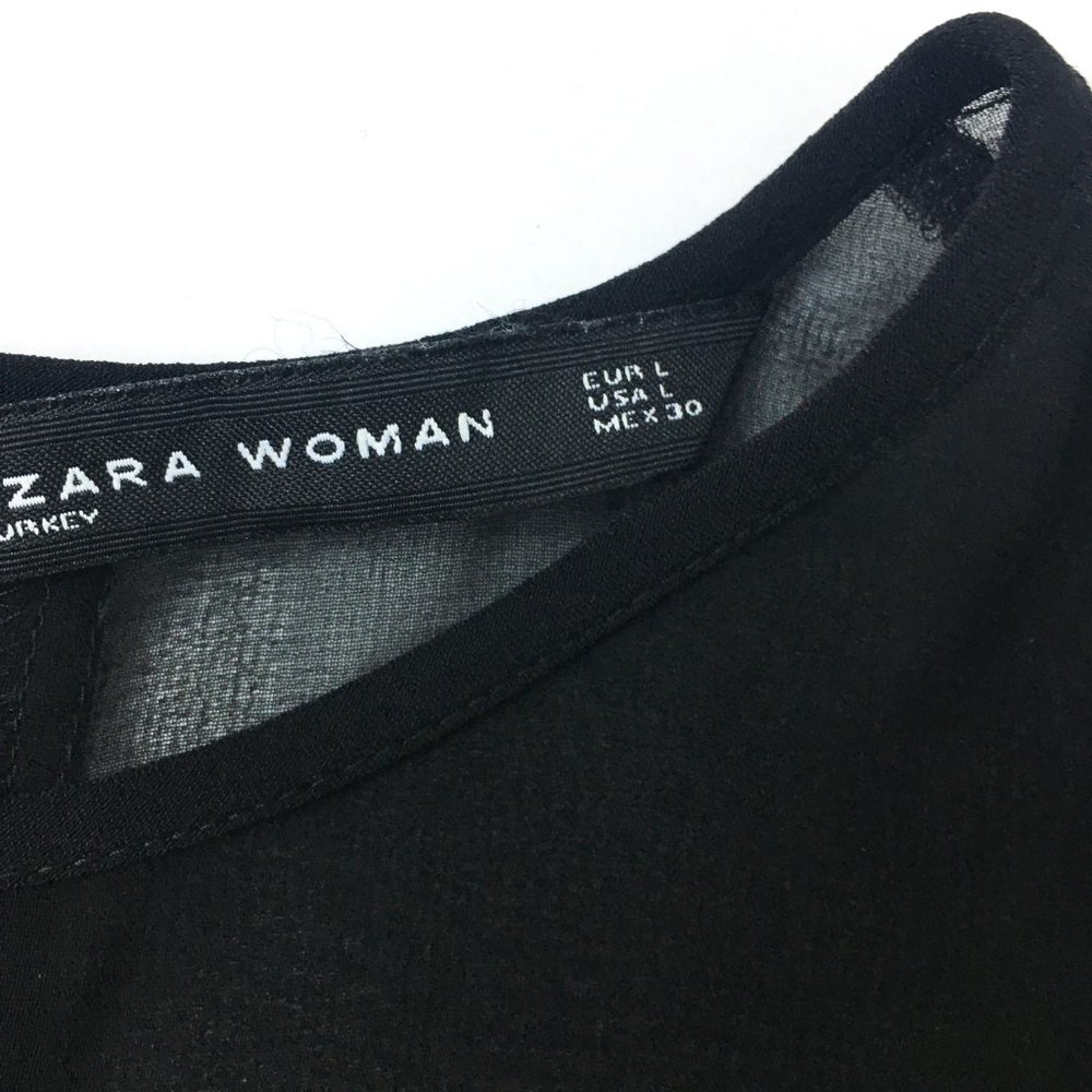Zara Woman Black Center Stripe Semi Sheer Blouse (L) - Picture 13 of 15